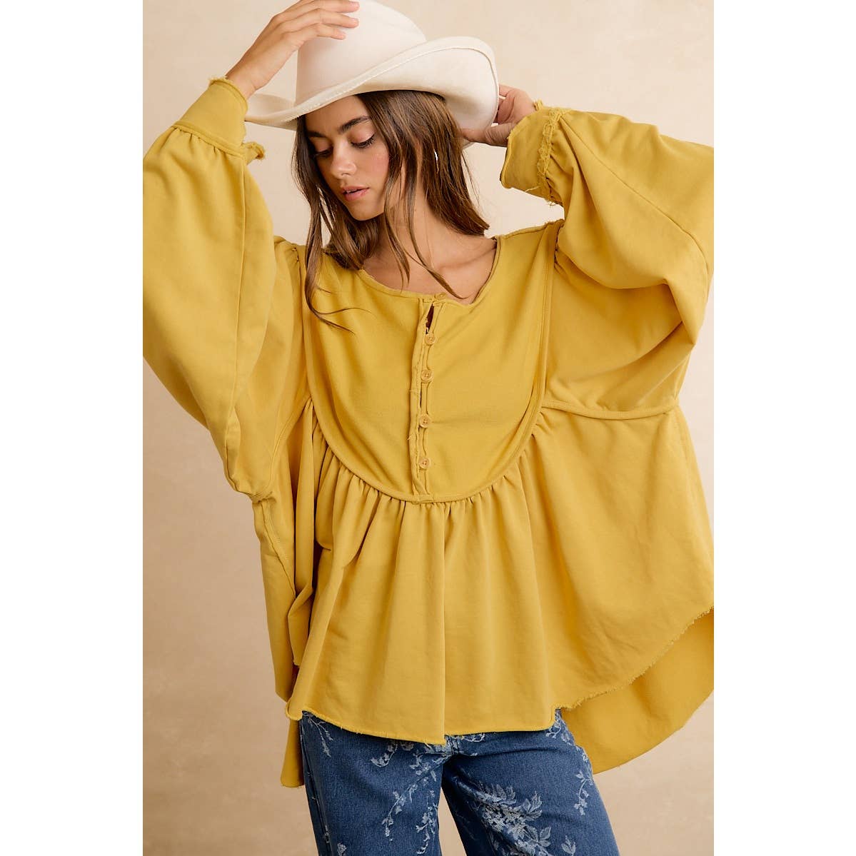 Vintage Mustard Peplum Sweatshirt