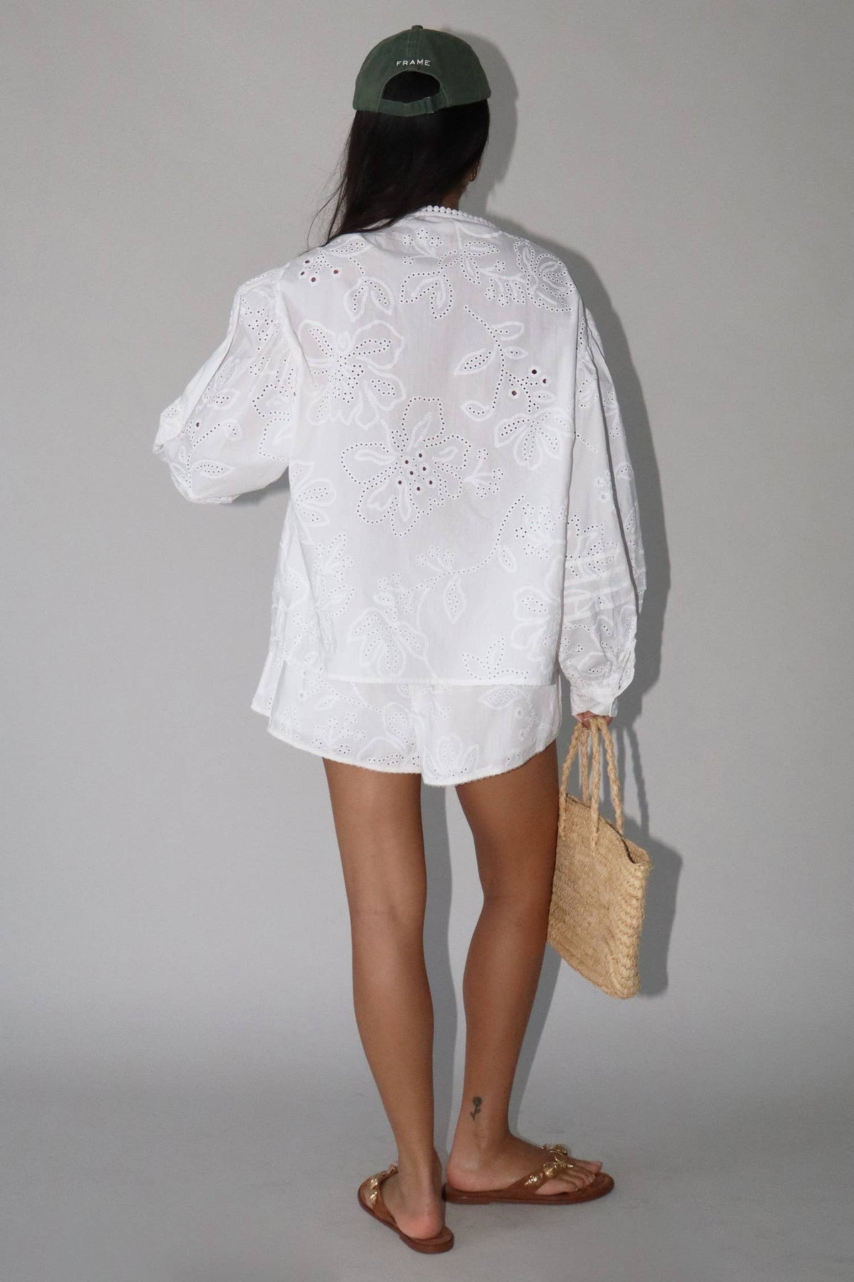 Eyelet Cotton Button Detail Shorts