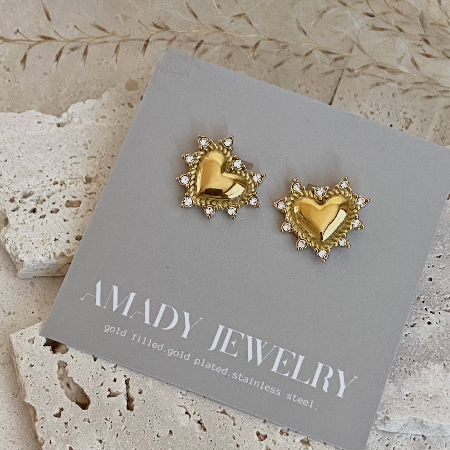 Heart rhinestones post stud statement earrings love 