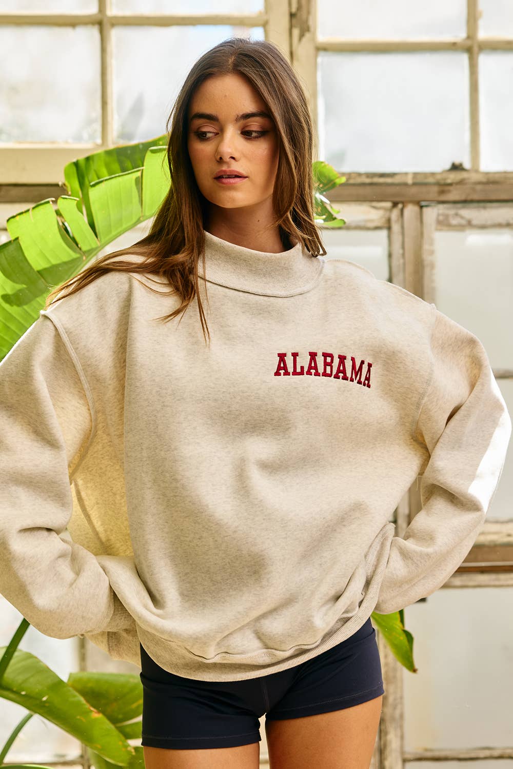 ALABAMA - Oversized Embroidered Mock Neck Sweatshirt