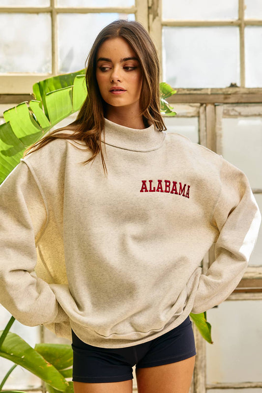 ALABAMA - Oversized Embroidered Mock Neck Sweatshirt