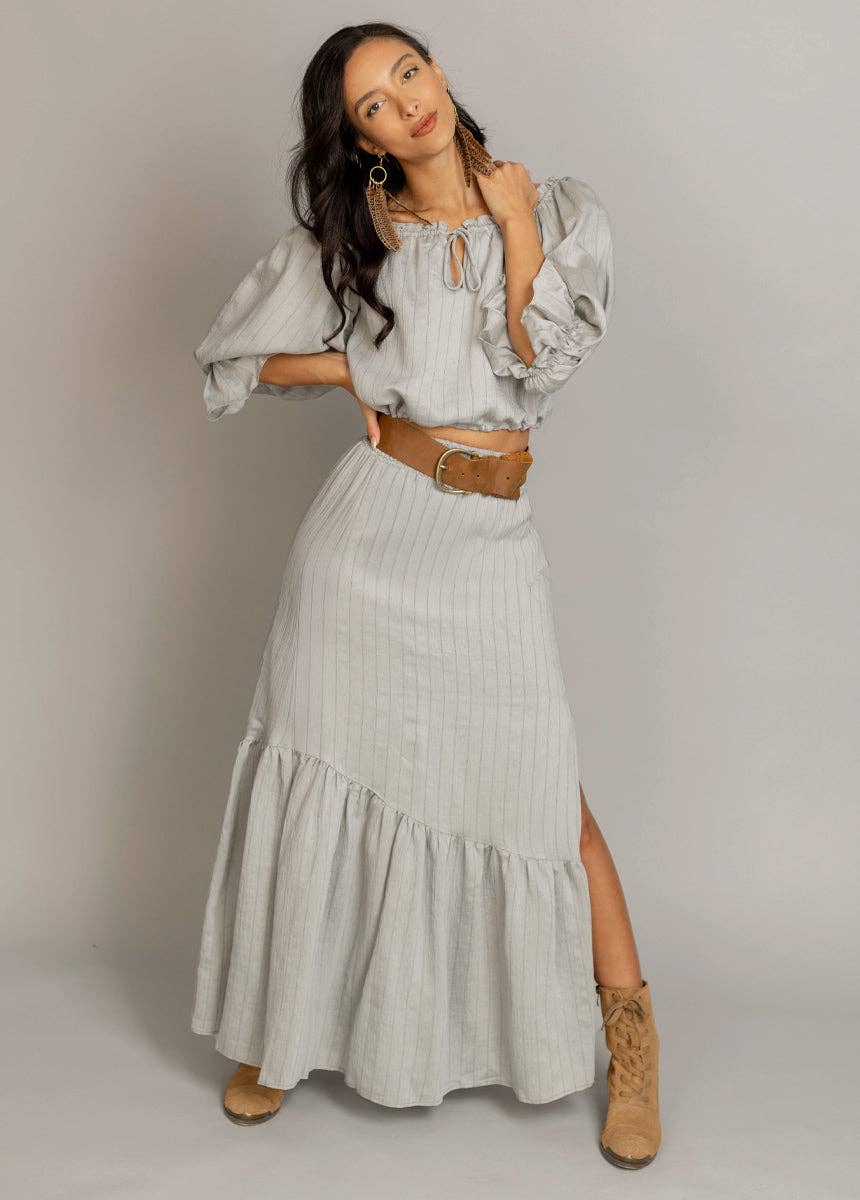 Kara Set in Neutral Green – Boho Maxi Skirt Set