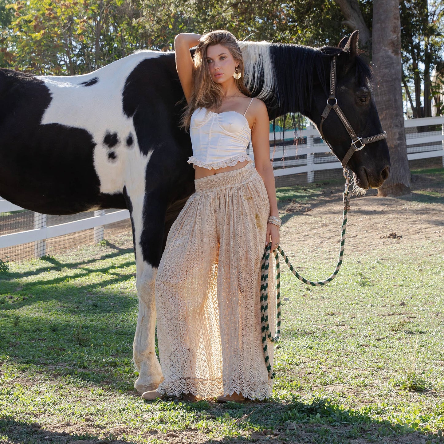 Desert Dream Flow Trousers — All-Lace Shirred Waist