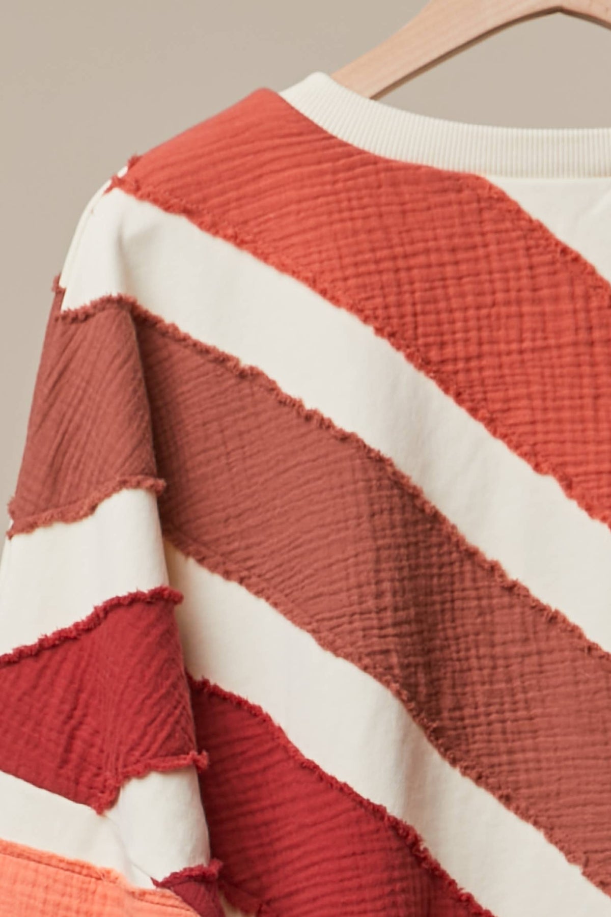 Mello. Rust Colorblock Textured Stripe Pullover Top