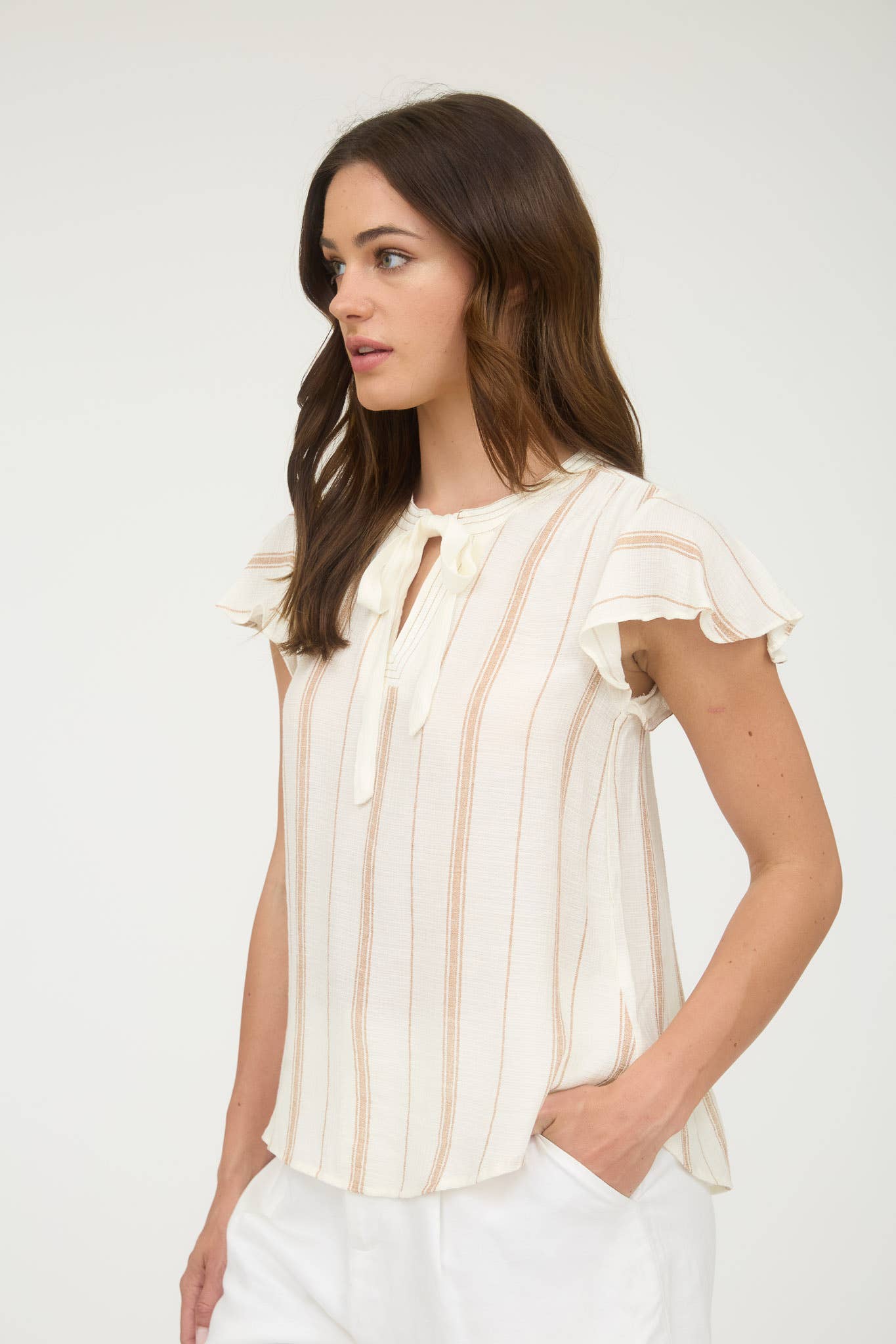 Blu Pepper - STRIPE FRONT TIE STRAP SHORT SLEEVE SHIRT - 926 West