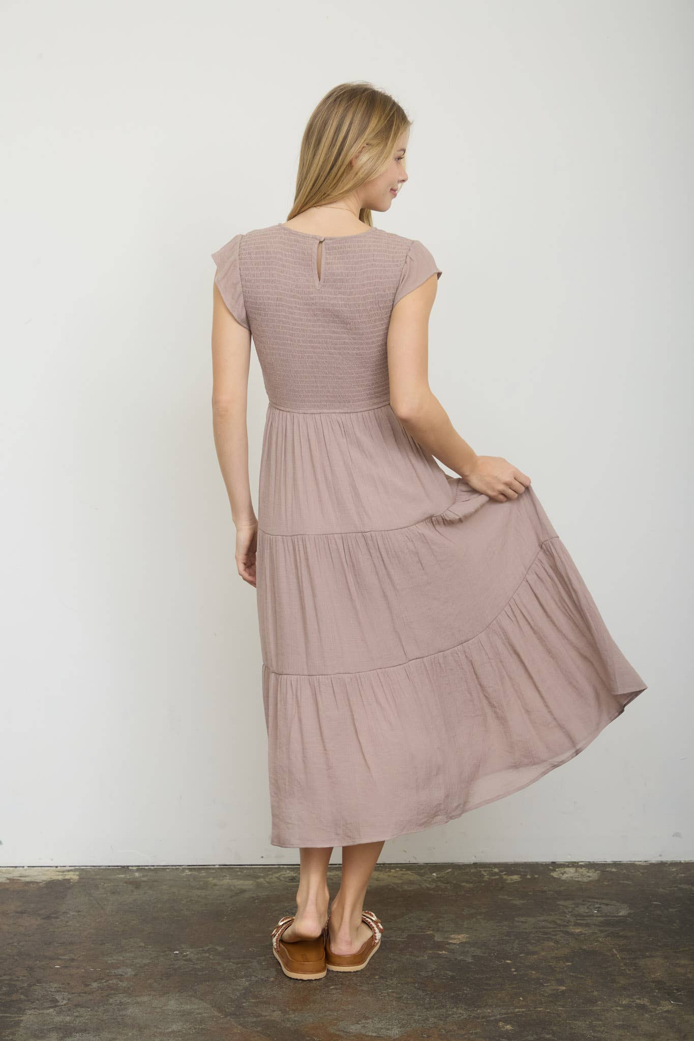 Blu Pepper - Tiered Smocked Short Sleeve Midi Dress - 926 West