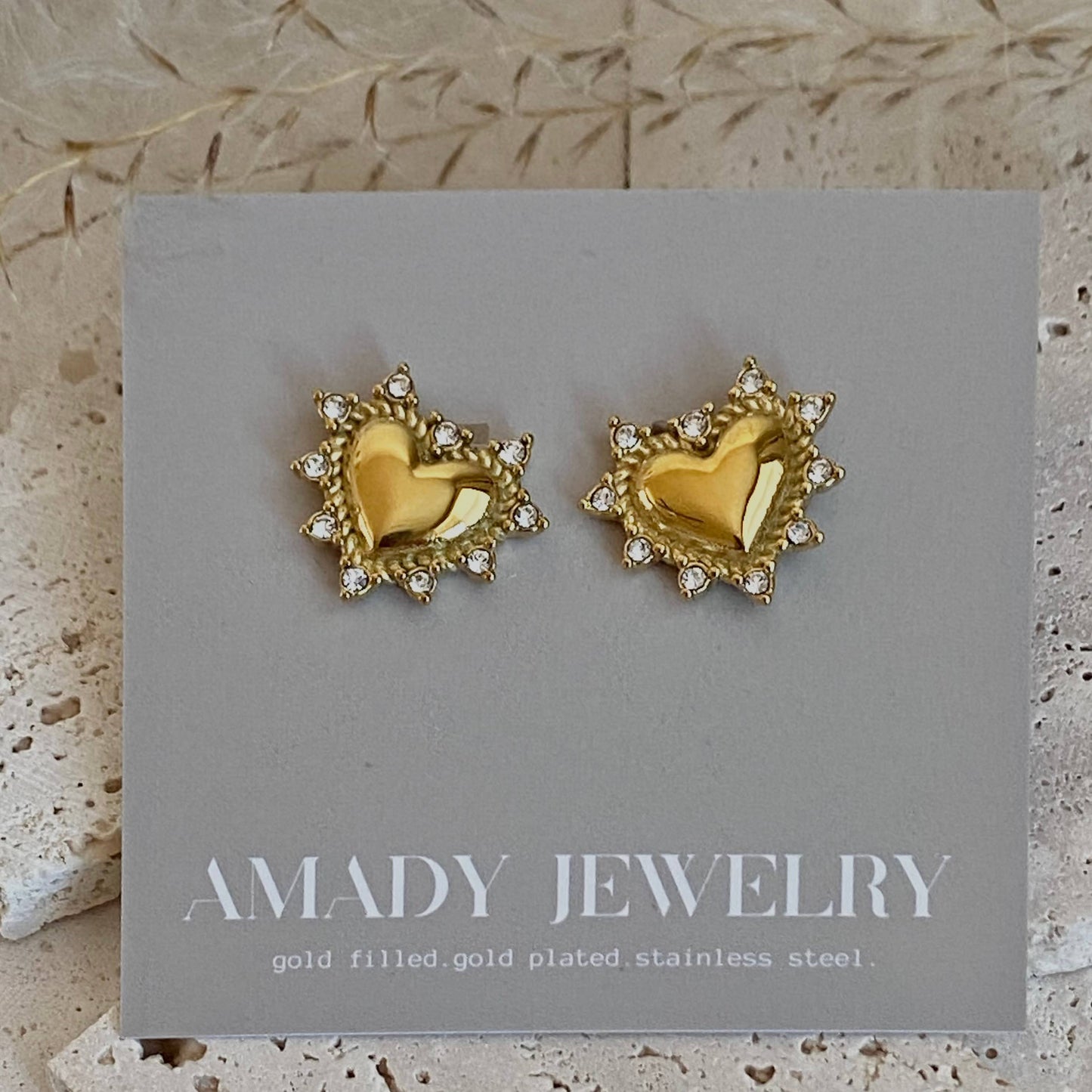 Heart rhinestones post stud statement earrings love 