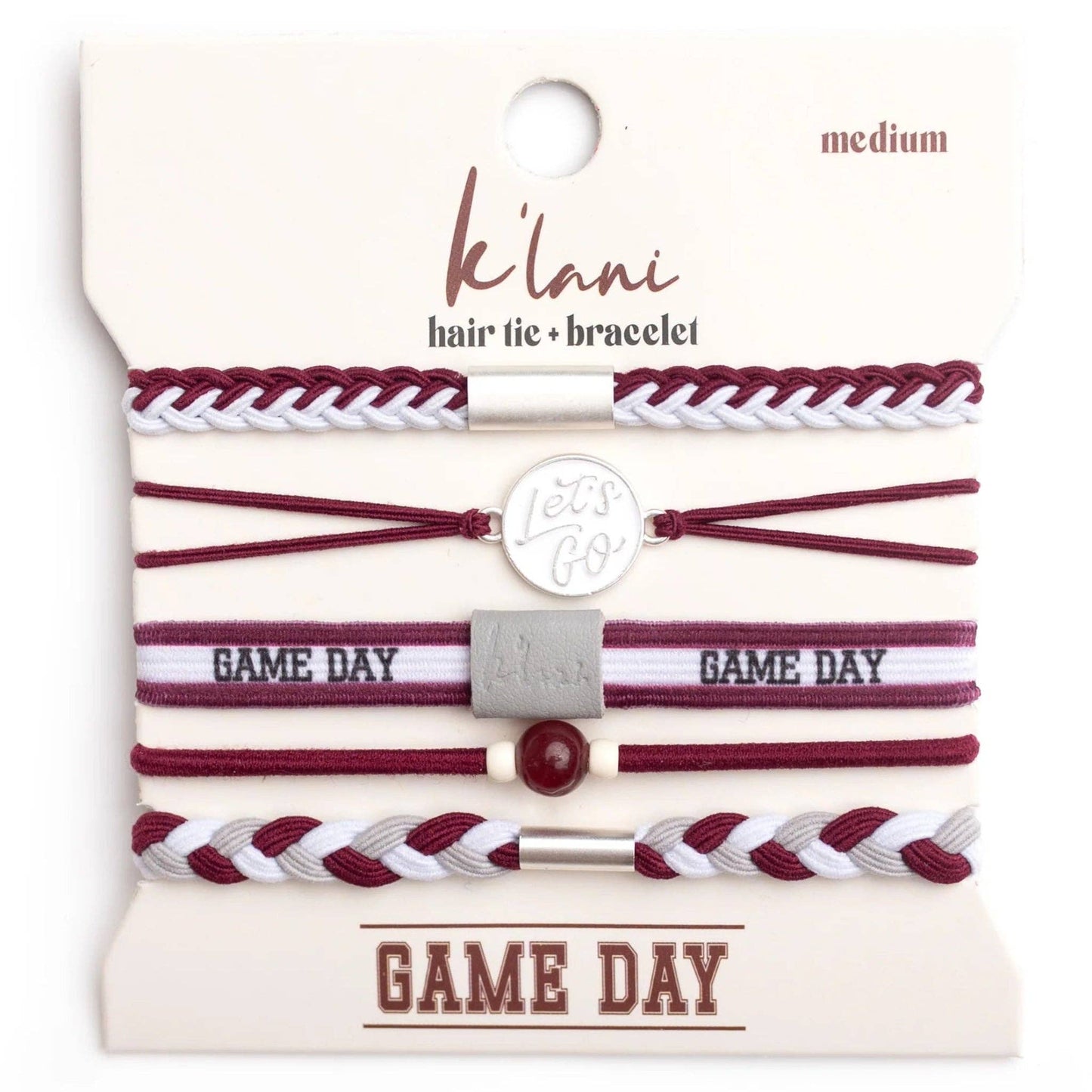"Game Day" Maroon & Gray Hair Tie Bracelets