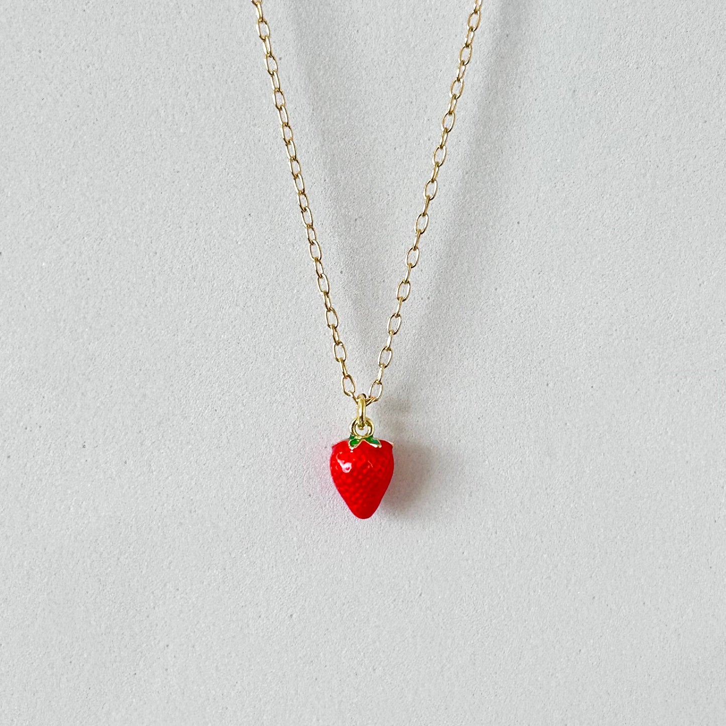 Strawberry Charm Necklace | 18K Gold Filled | Fruit Jewelry
