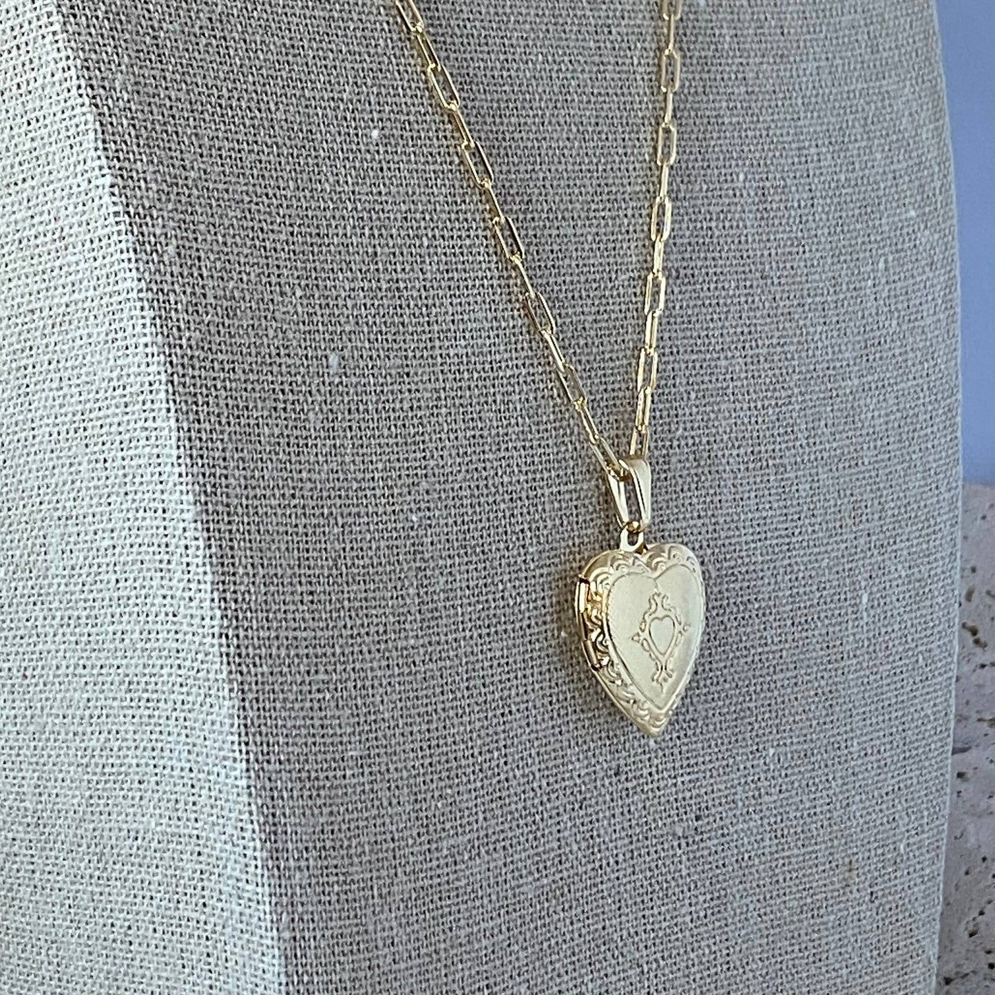 Heart Lock locket necklace engraved love gold filled photo 