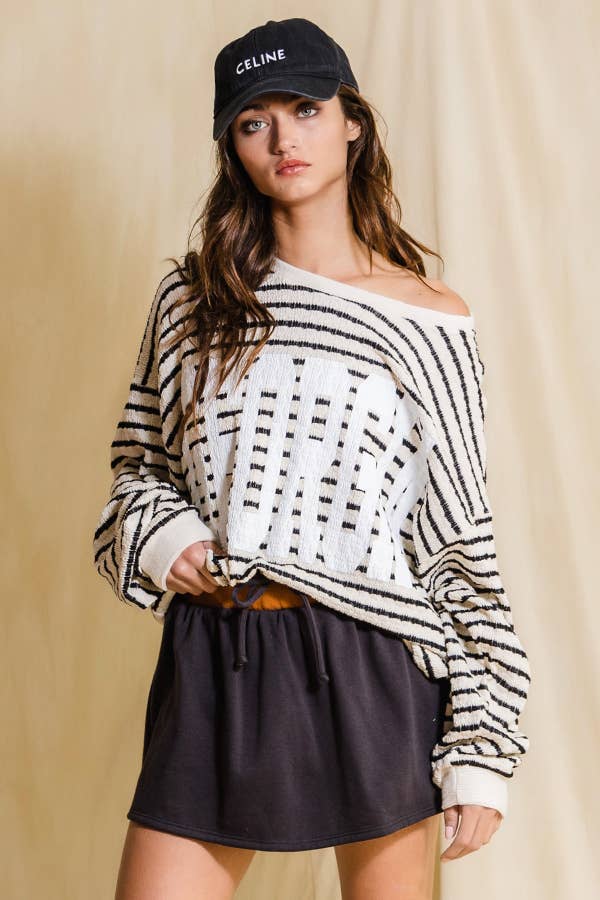 T1770-2B  'GEORGIA' Graphic Textured Stripe Sweatshirt Top BUCKETLIST