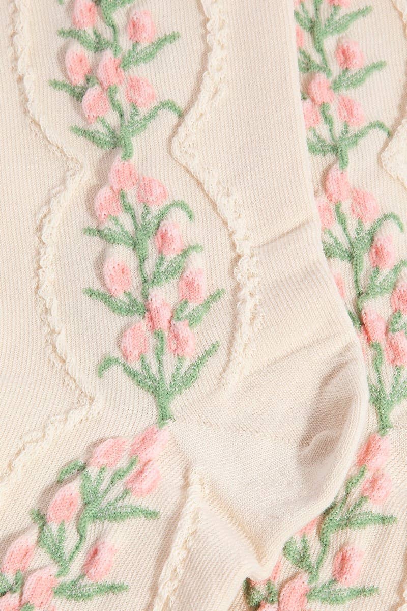 Beige Floral Tulip Vine Embroidered Socks Anarchy Street