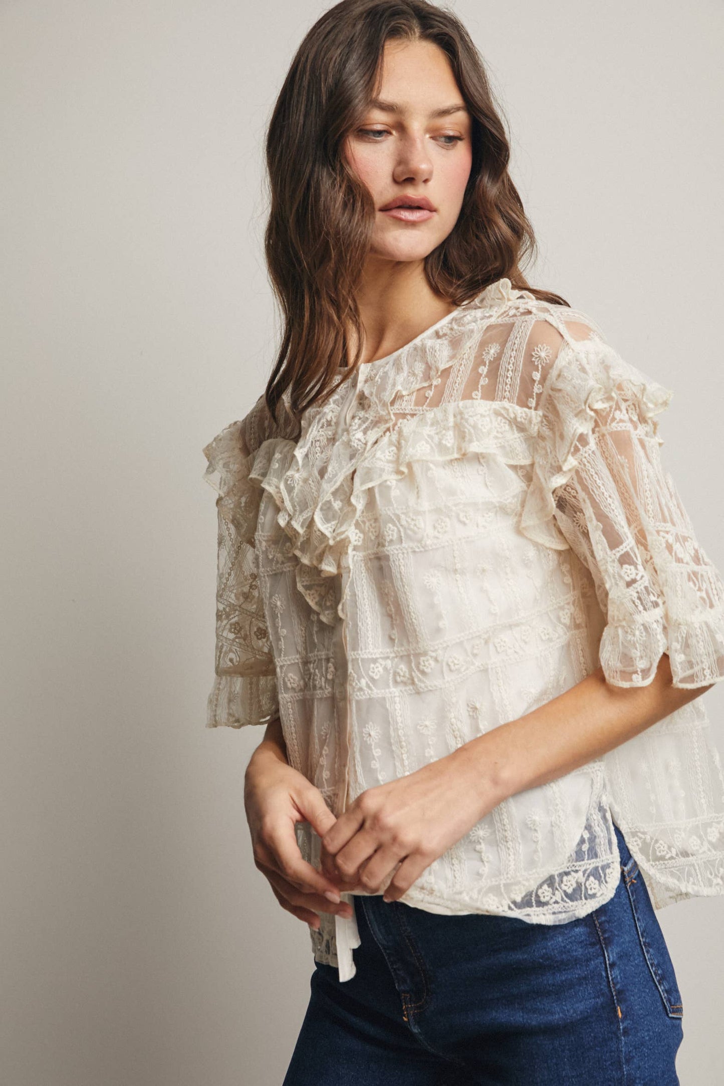 Embroidered Ruffle Lace Blouse - 926 West
