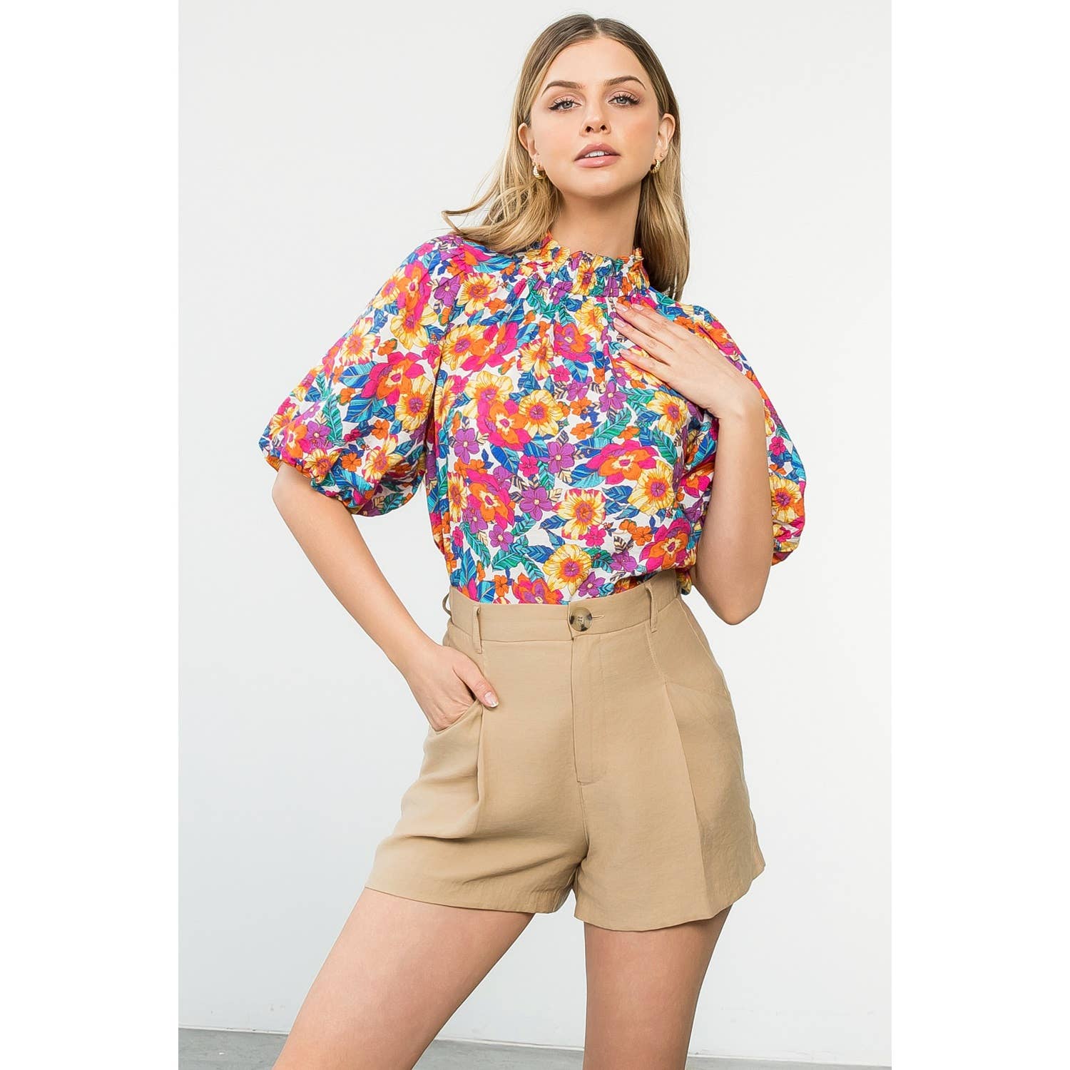 Puff Sleeve Floral Top THML