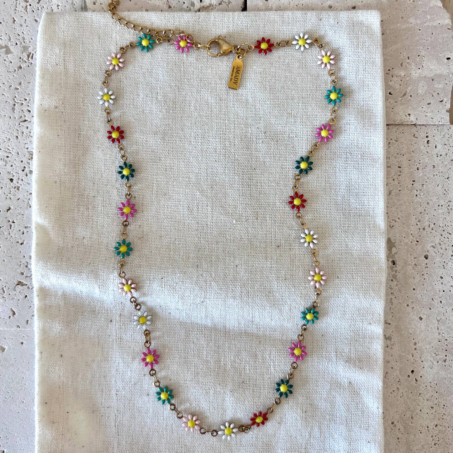 Colorful Flower Strand Layering Necklace | 18K Gold Plated