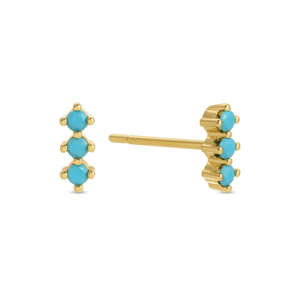 Splendid Iris Triple CZ Bar Studs on Velvet Tag Turquoise E8412
