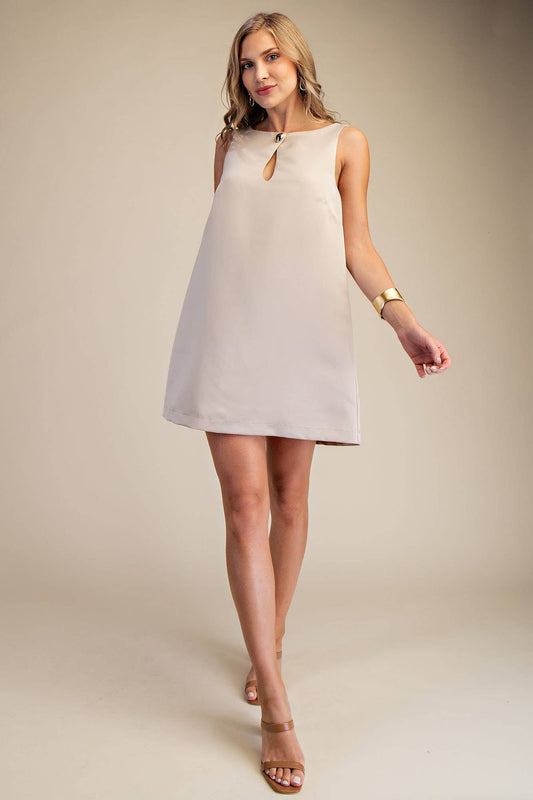 GLAM - Round Neck Shift Mini Dress