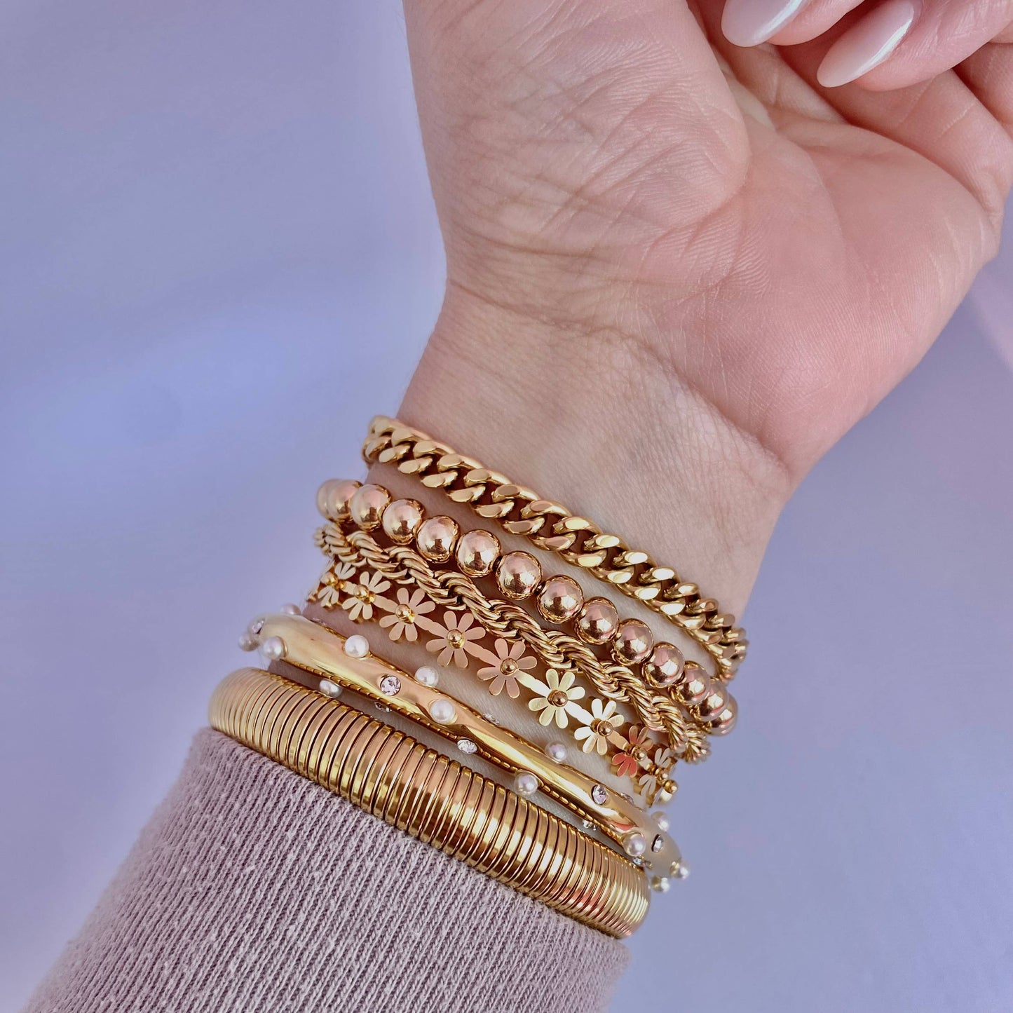 Pearls Bangle Cuff Bracelet 18k gold plated