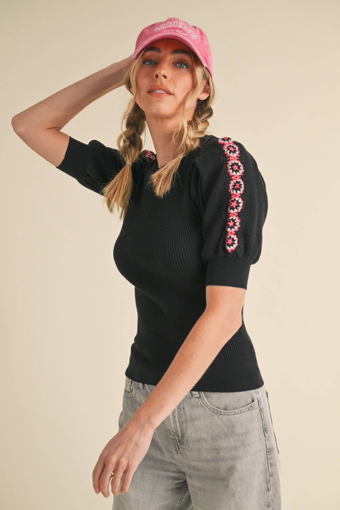 HAND-MADE CROCHET PUFF SLEEVE SWEATER MSW10567 &MERCI