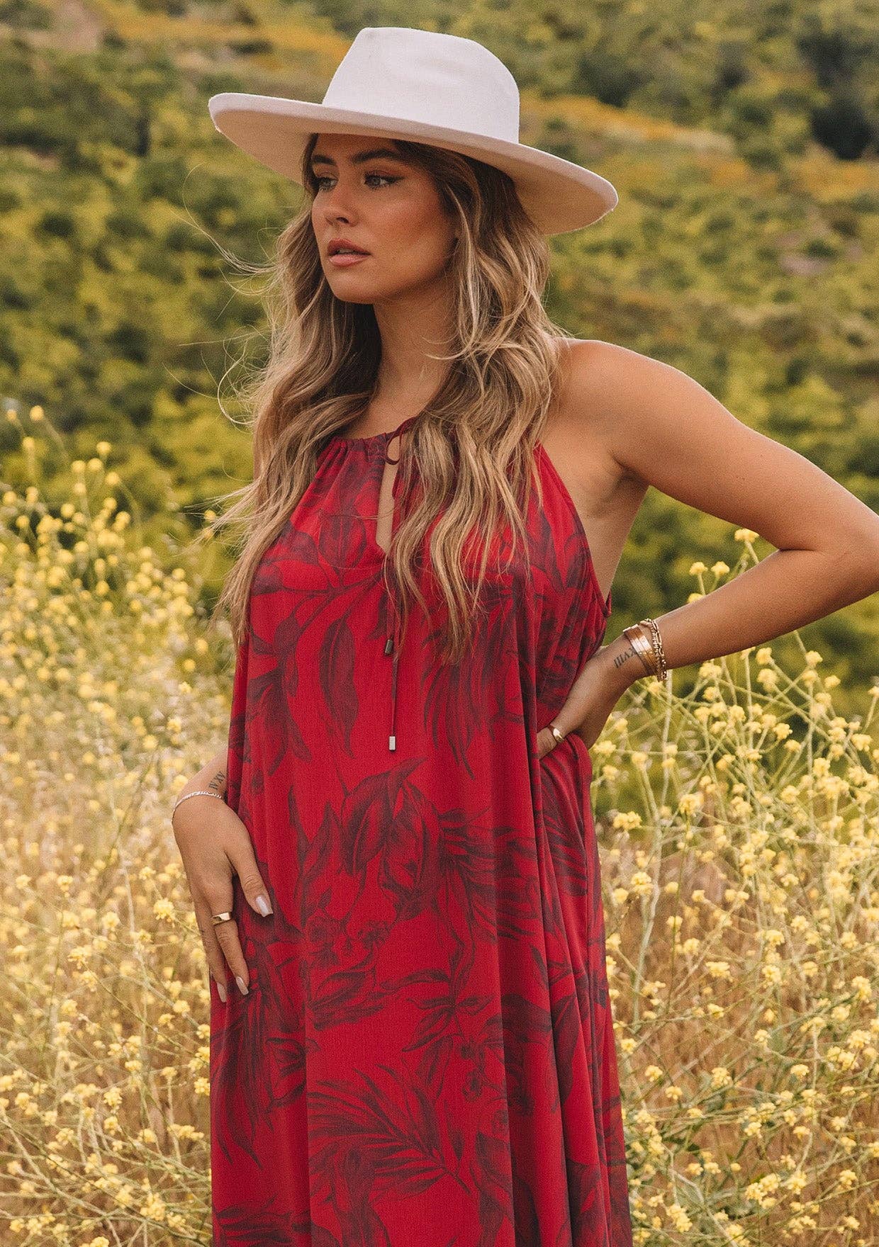 FINAL SALE- Lovestich-Flowy Floral Tie Front Halter Maxi Dress Lovestitch