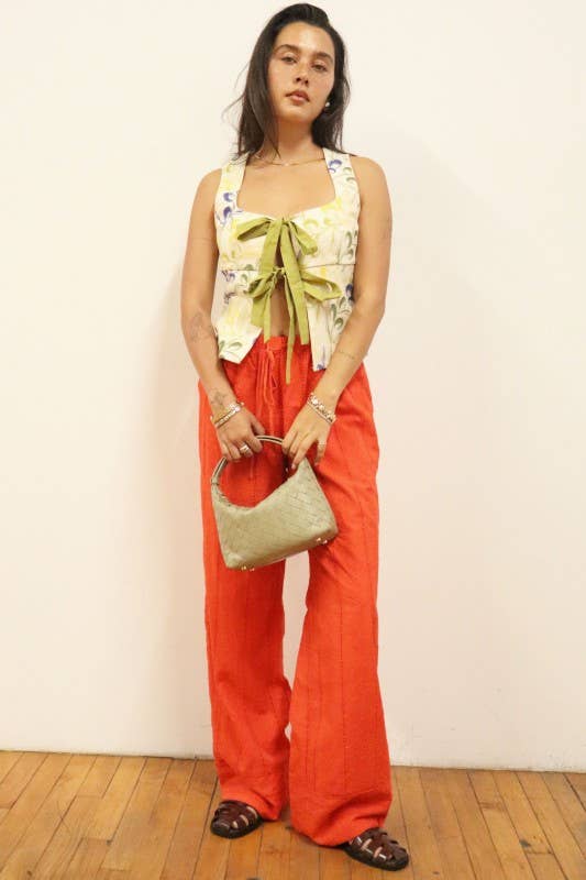 Broderie Drawstring Wide Leg Pants