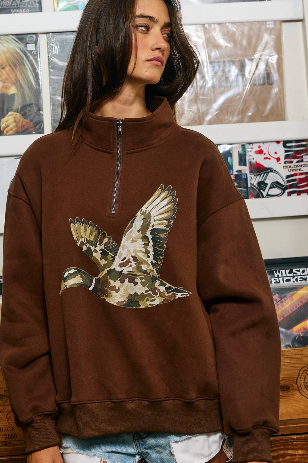 Camo Flying Mallard Print Half-Zip Sweatshirt