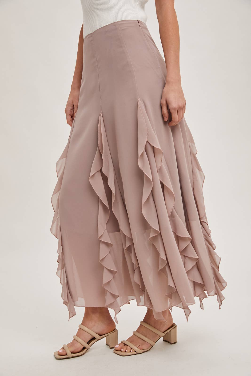 CHIFFON RUFFLED MAXI SKIRT WITH LINING Bluivy