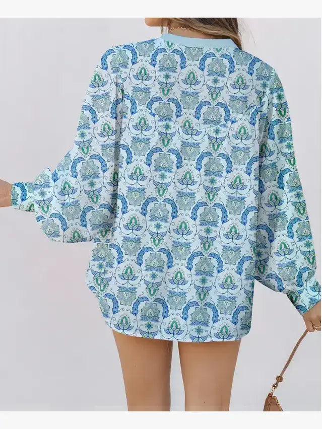 Paisley Print Puff Sleeve Loose Shirt