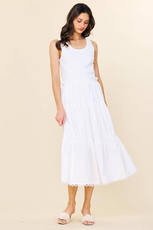 SKIES ARE BLUE -Sleeveless Knit Tank Poplin Skirt Dress - 926 West