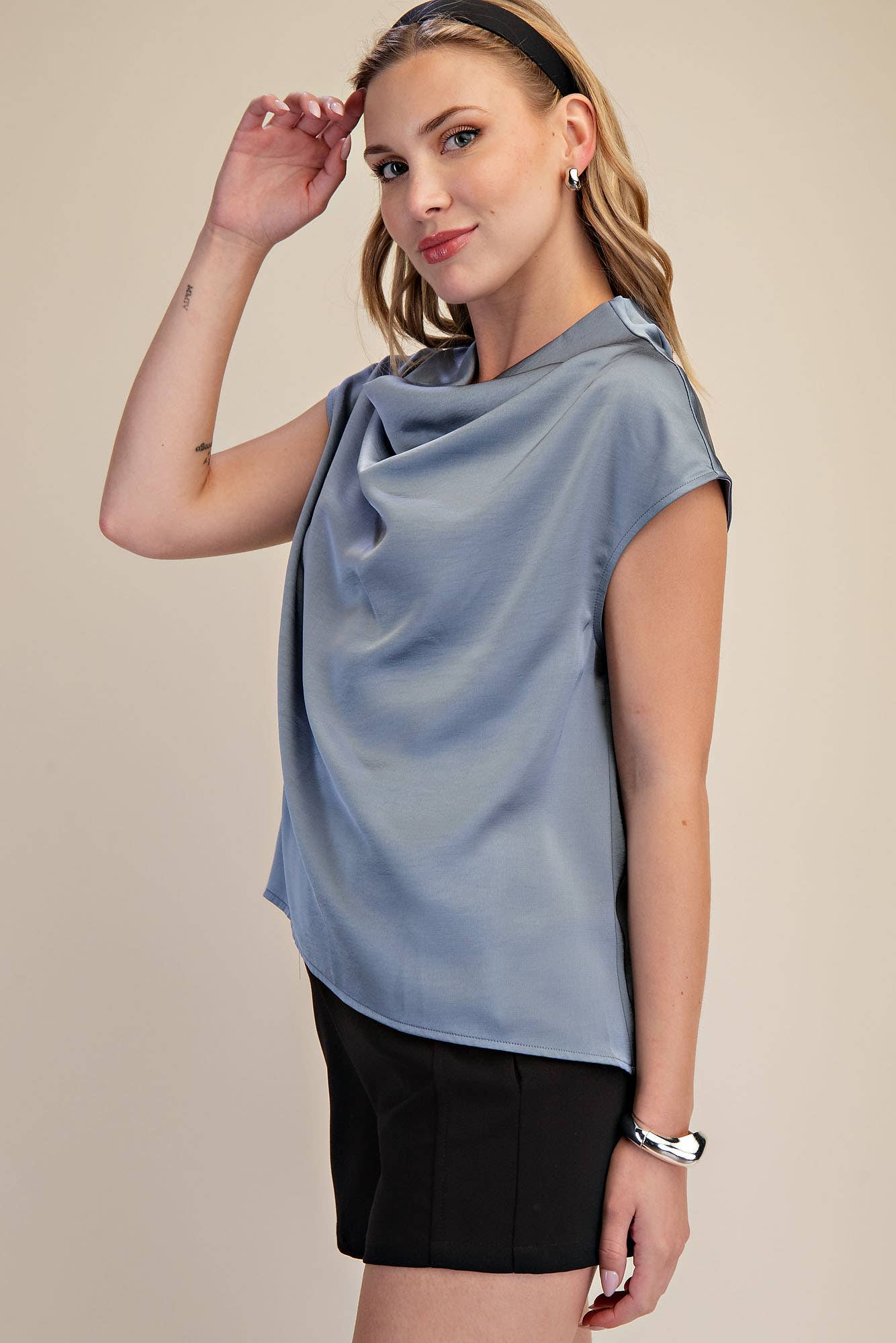 Cowl Neck Sleeveless Top - Elegant Draped Neckline Blouse
