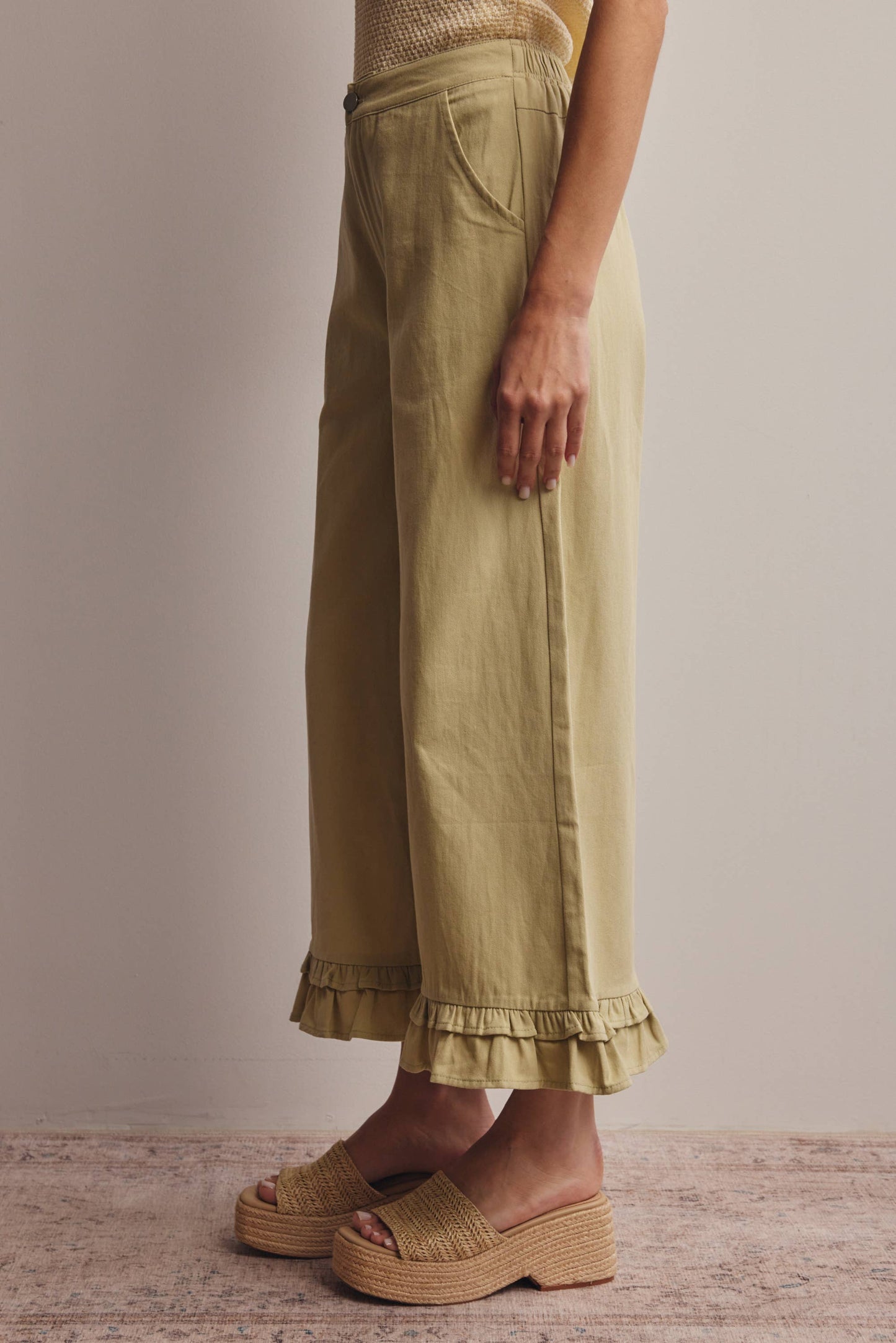 Forte - Ruffle Hem Wide-Leg Pants