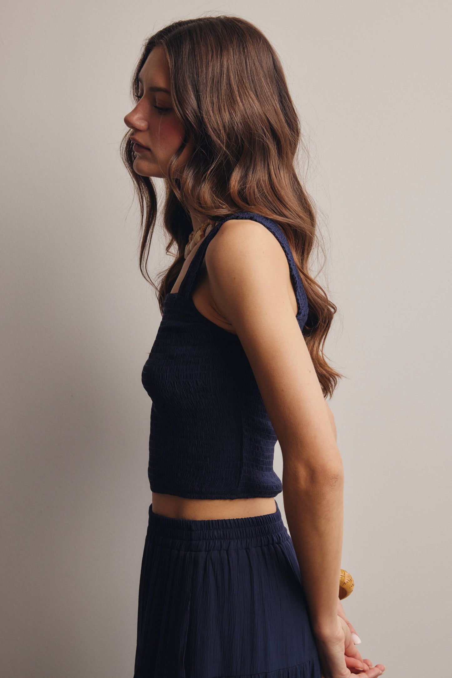 Forte - Women's Smocked Crop Top & Skirt Set