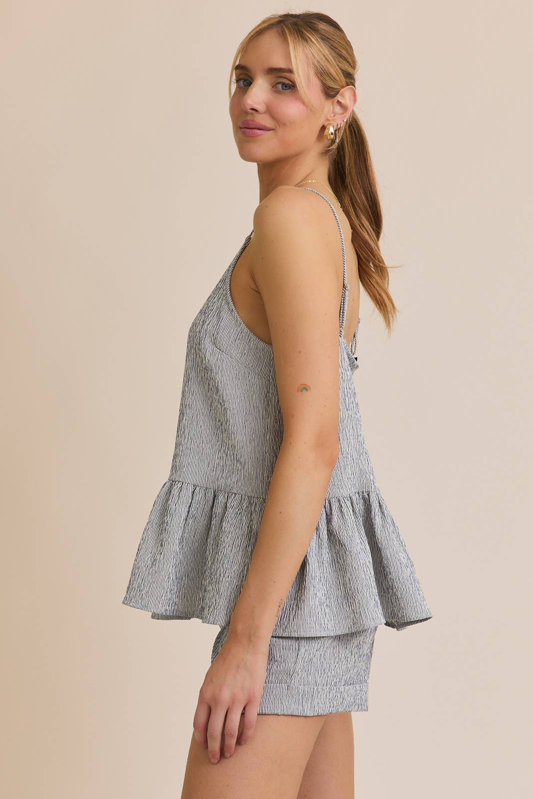 FLARE HEM STRIPE TOP AND  FOLDED HEM STRIPE SHORTS 926 WEST