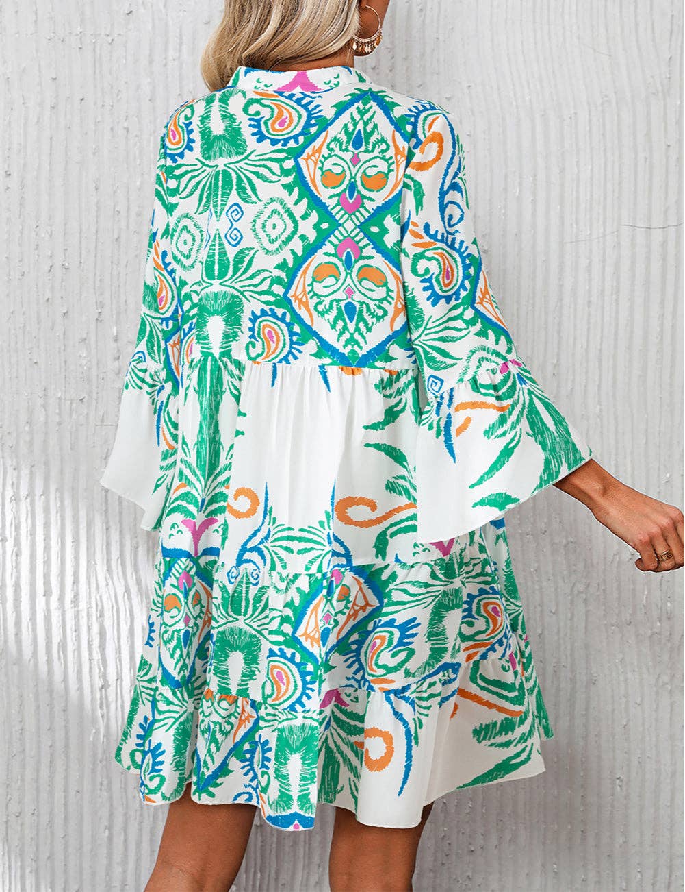 Tribal Bracelet Sleeve Buttoned Mini Dress 926 WEST