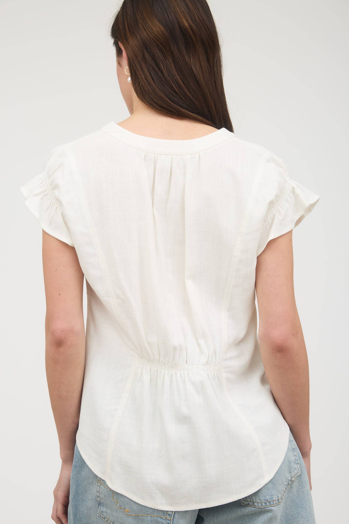 Blu Pepper The Split Neck Ruched Linen Blouse