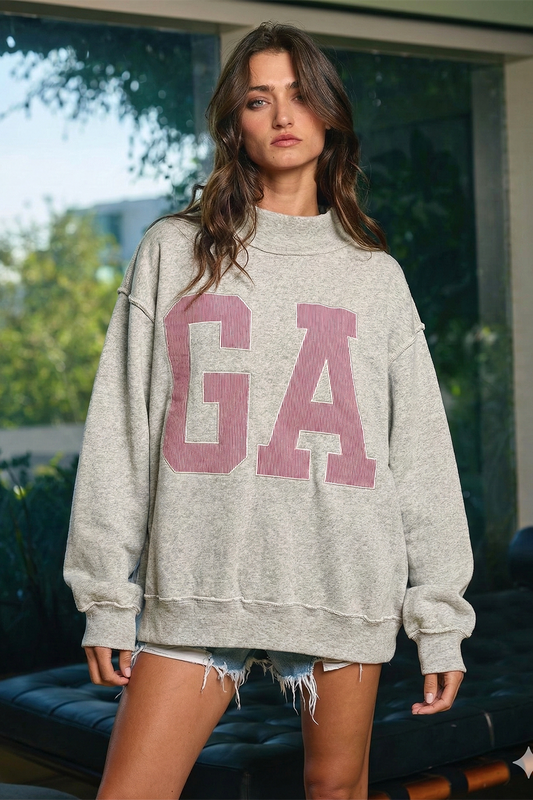 'GA' GEORGIA Embroidered Mock Neck Sweatshirt