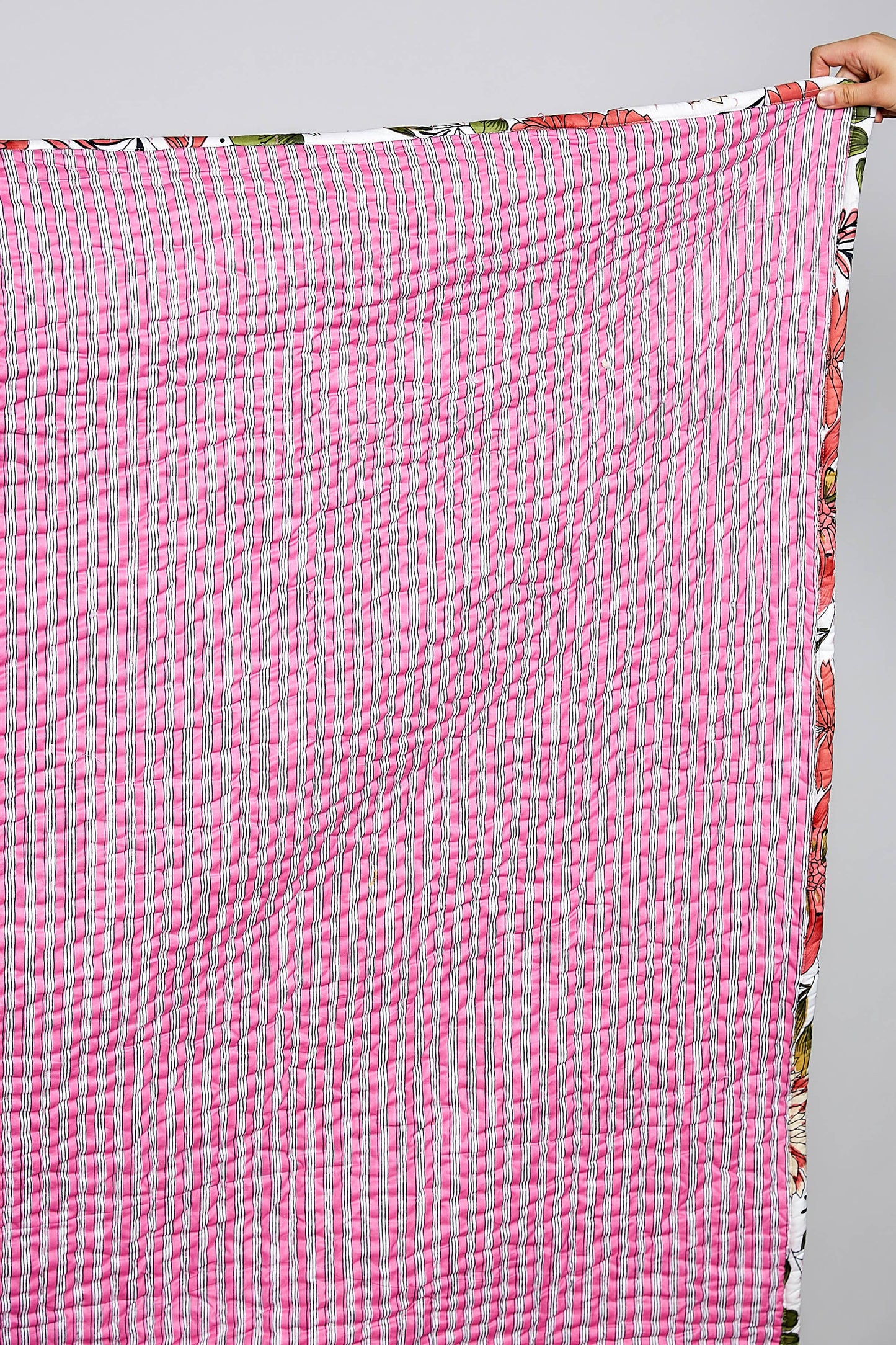 POL Boho Quilted Cotton Stripe Throw Blanket