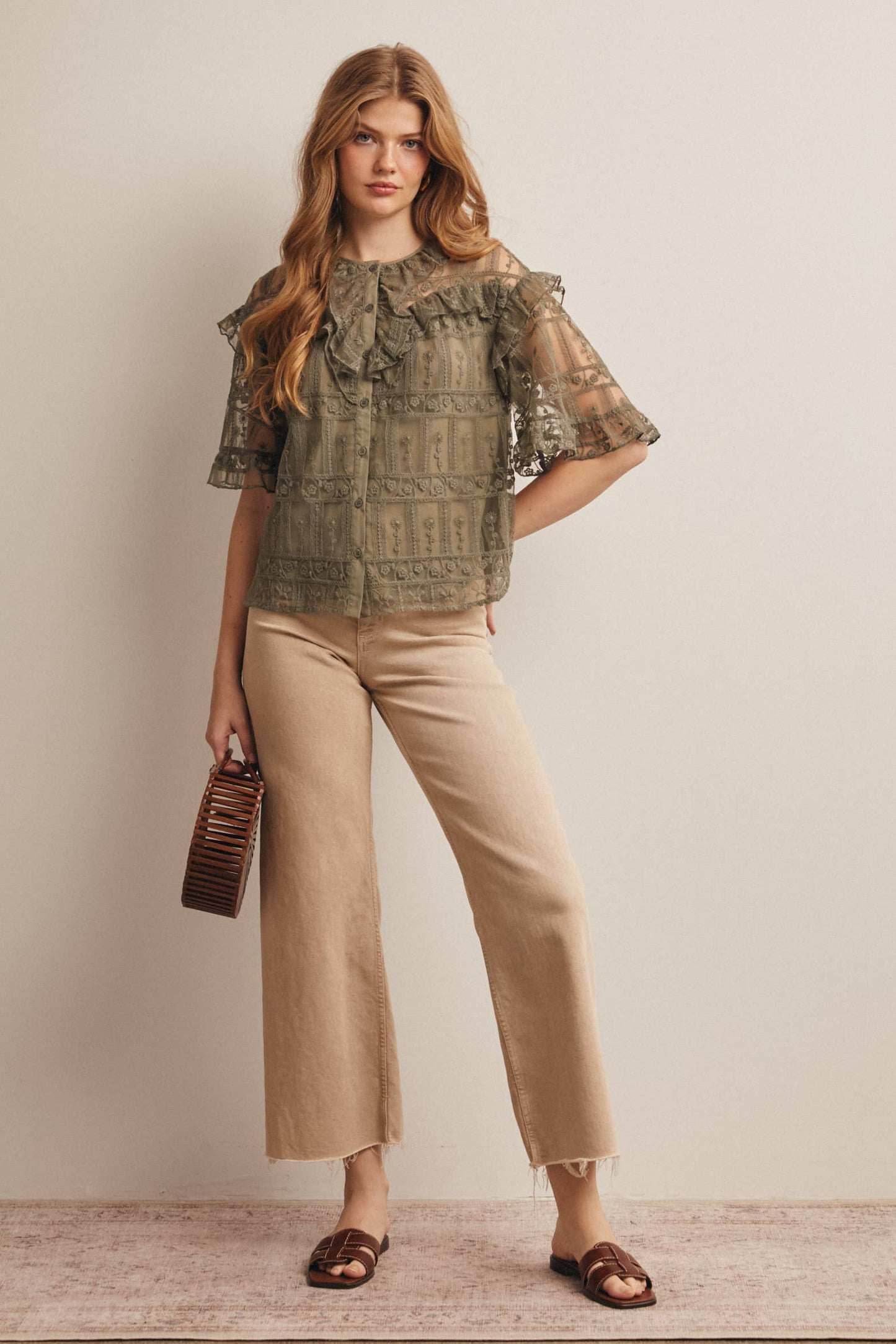 Embroidered Ruffle Lace Blouse - 926 West