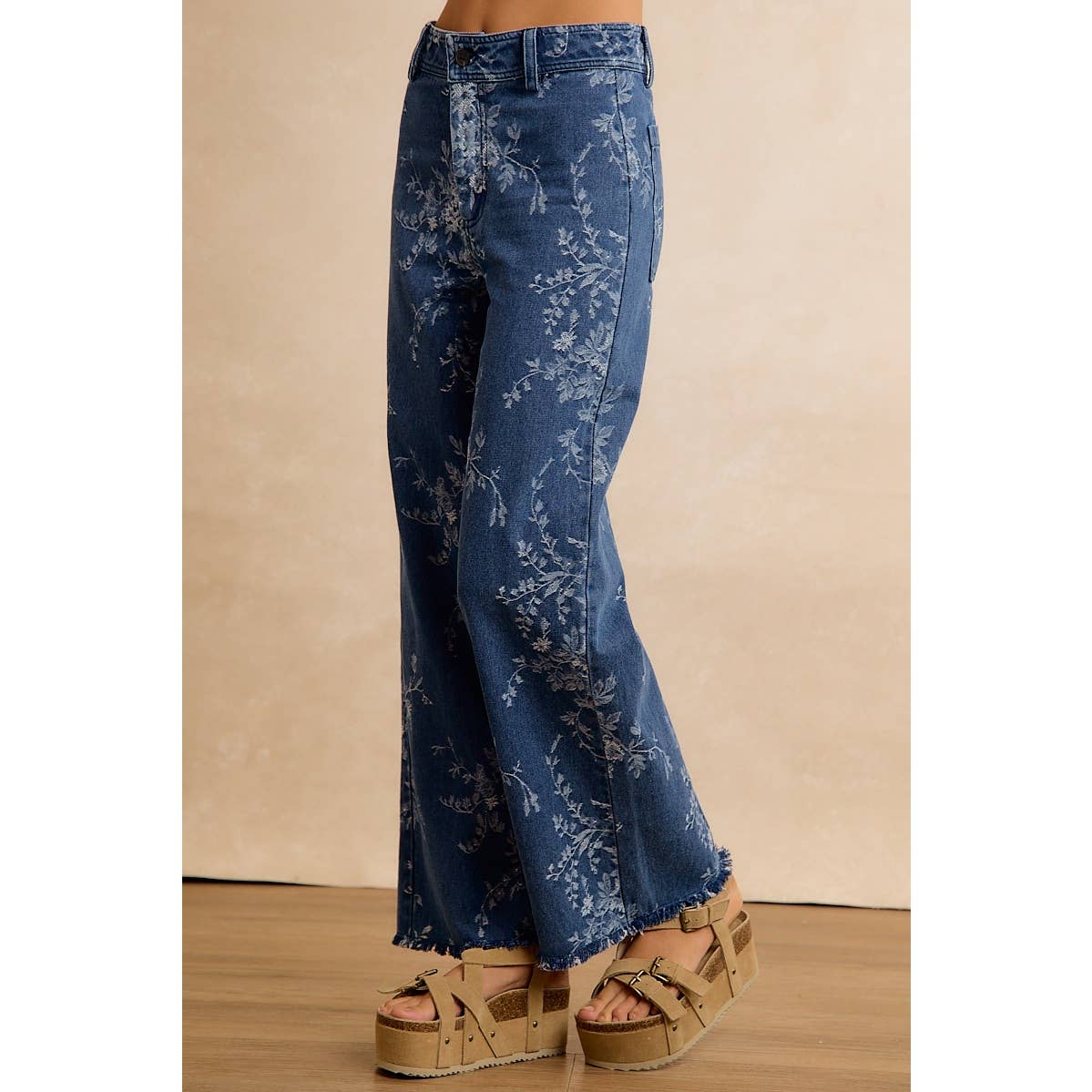 BiBi Vintage Floral Vine Wide-Leg Jeans