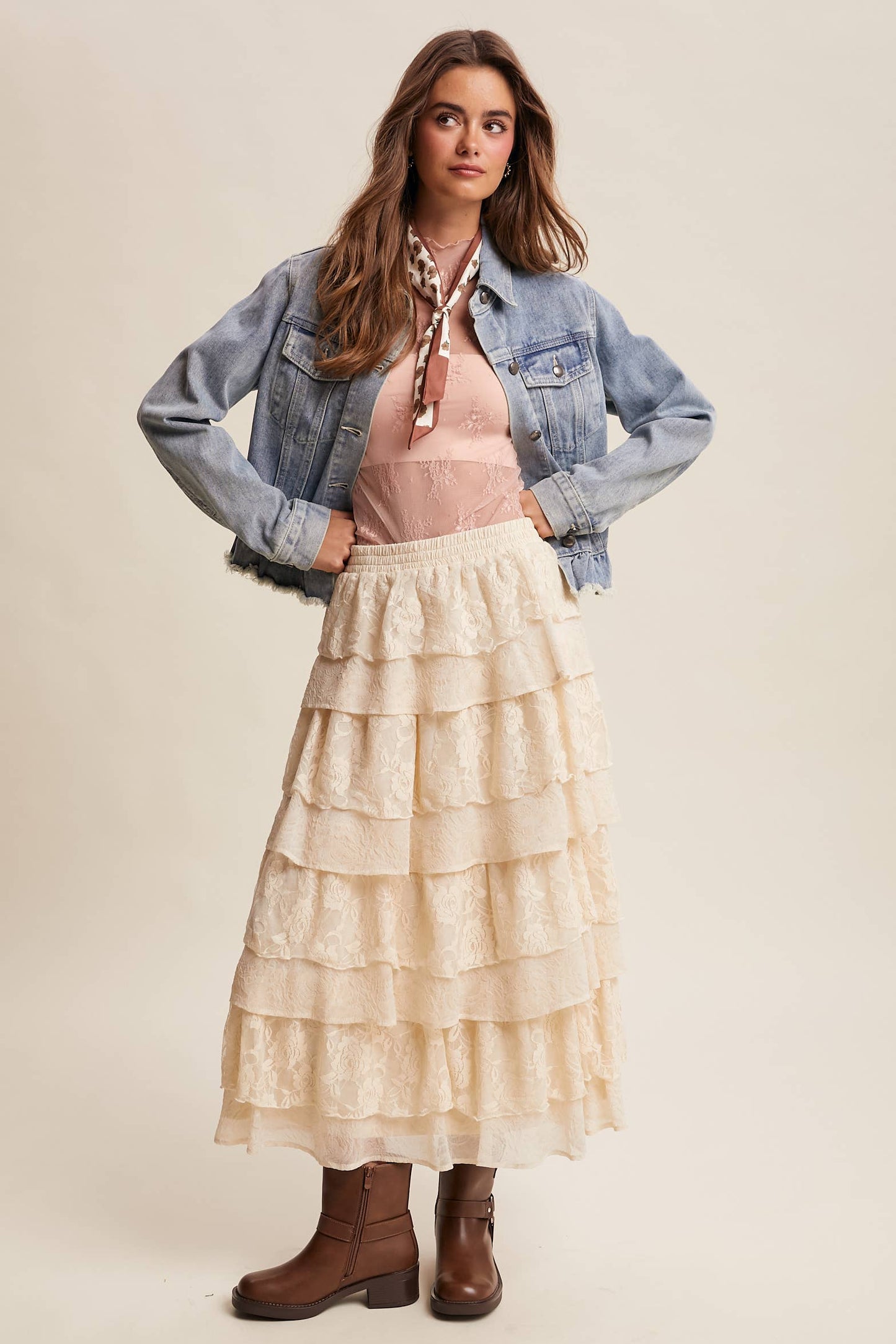 Ruffled Hem Denim Jacket in Light Wash