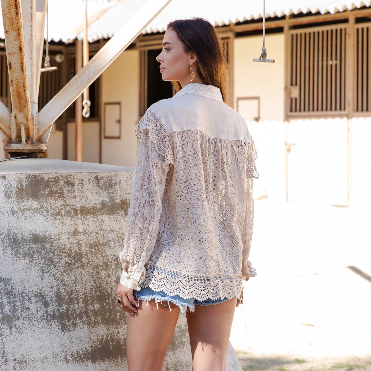 Desert Dream Rhapsody Shirt All Lace Ruffle Shoulder