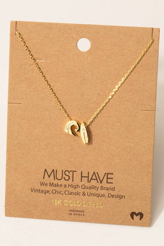 Gold Dipped Surfboard And Wave Charms Necklace 926 WEST