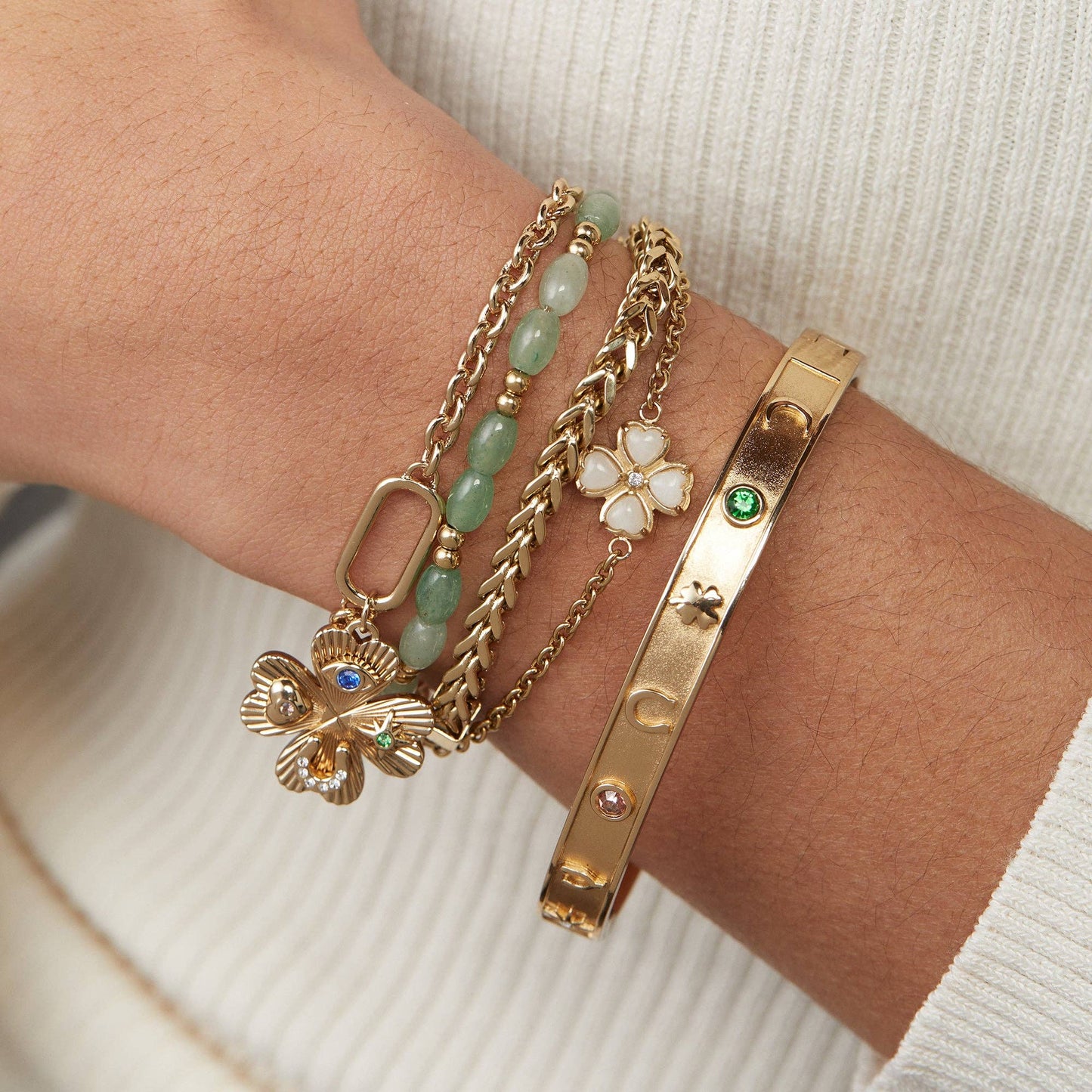 ALEX + ANI - Lucky Four Leaf Clover Adjustable Bracelet