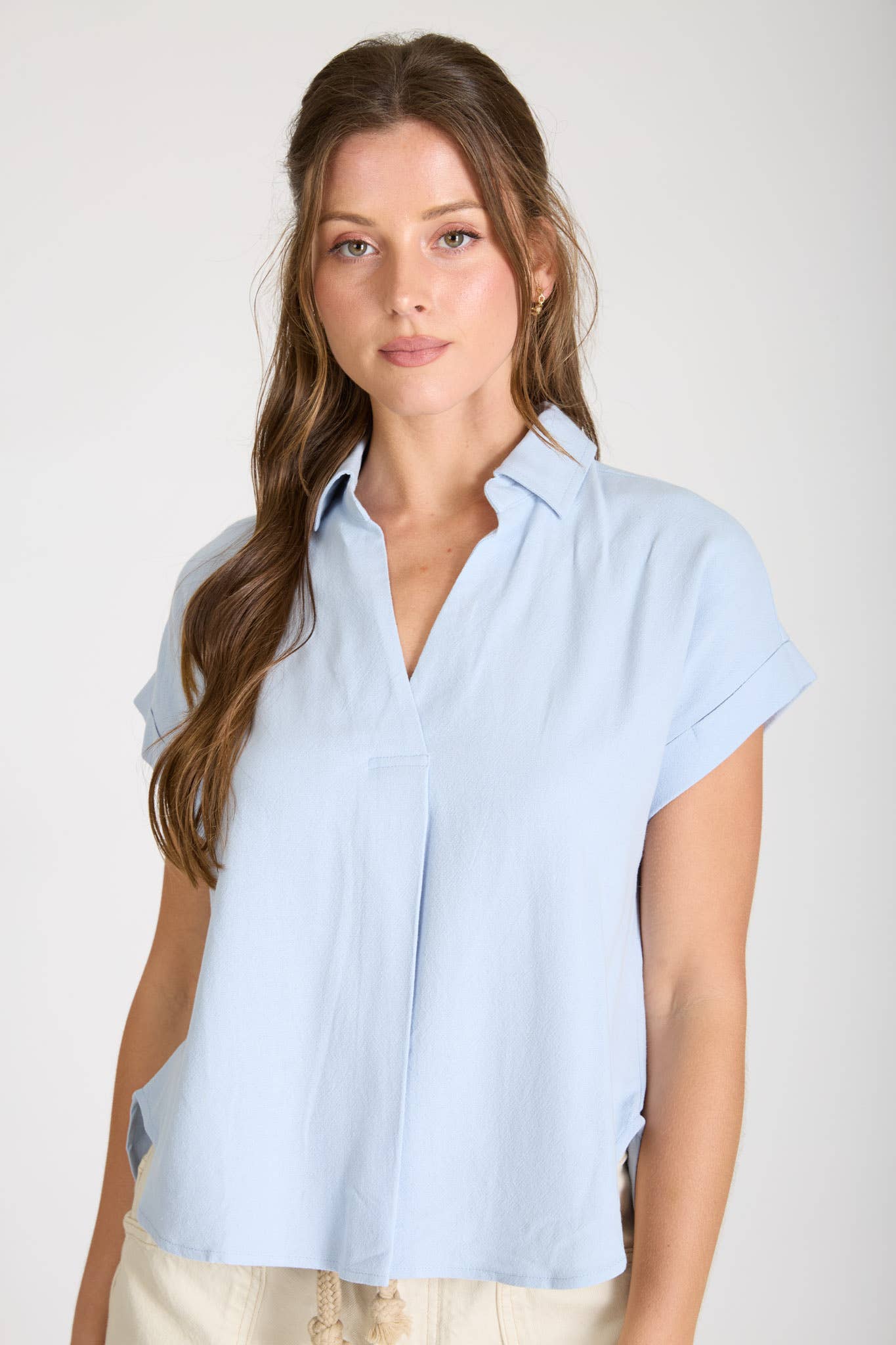 Blu Pepper Collared Split Neck Linen Top - 926 West