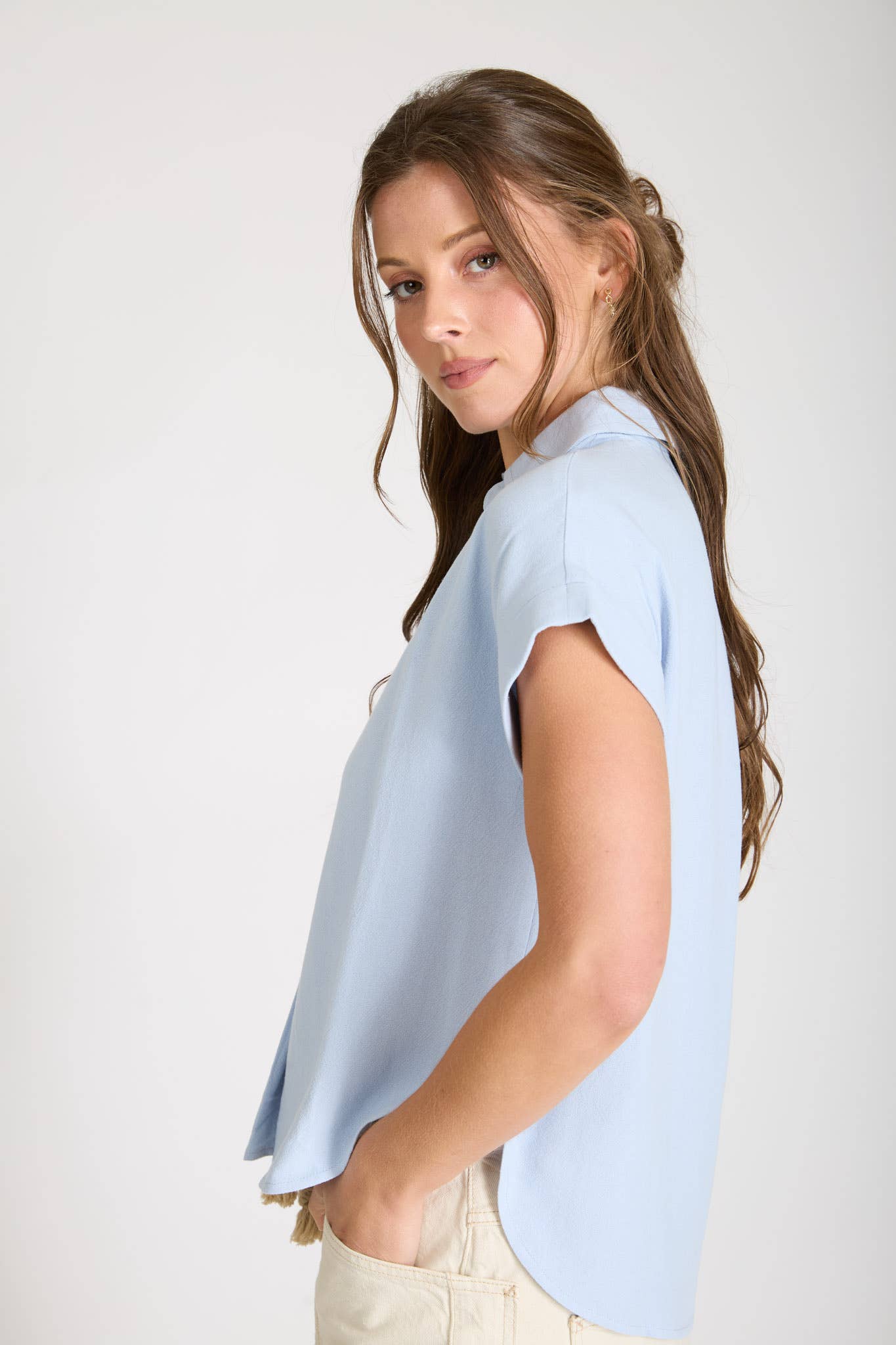 Blu Pepper Collared Split Neck Linen Top - 926 West