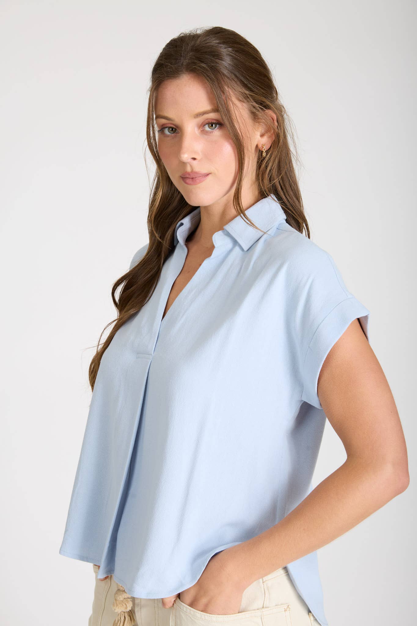Blu Pepper Collared Split Neck Linen Top - 926 West