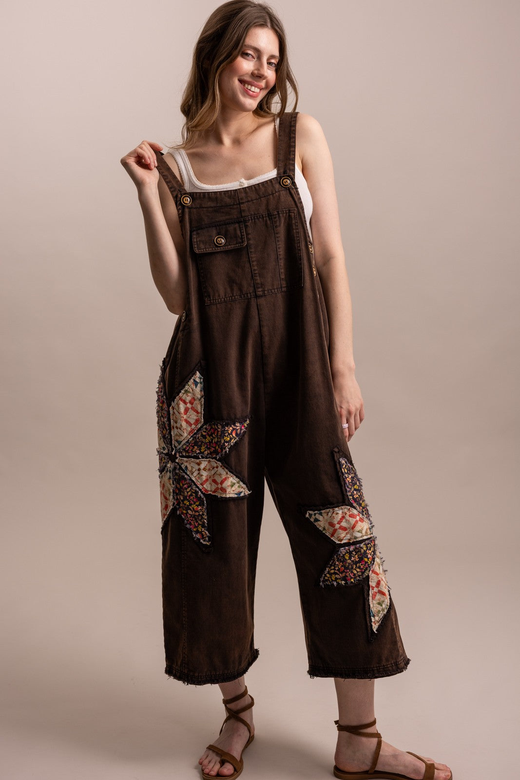 Bluevelvet Patchwork Adjustable Strap Bib Overalls