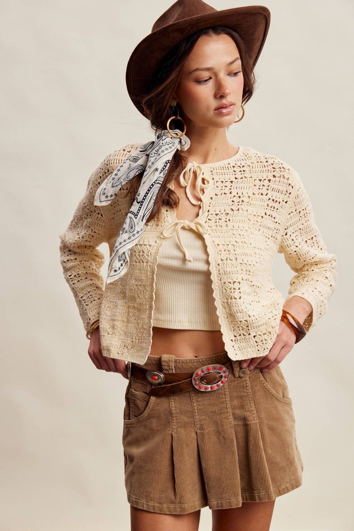 Boho Crochet Tie-Front Cardigan Top - 926 West