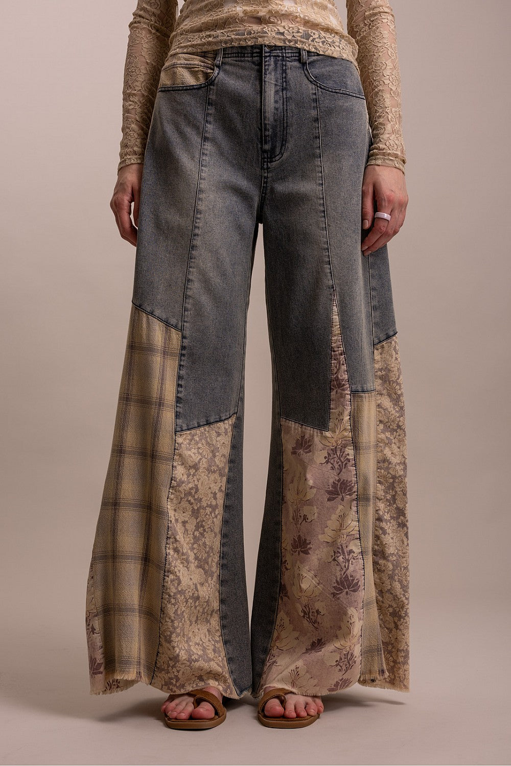 Bluevelvet Patchwork Demin Wide Leg Pants