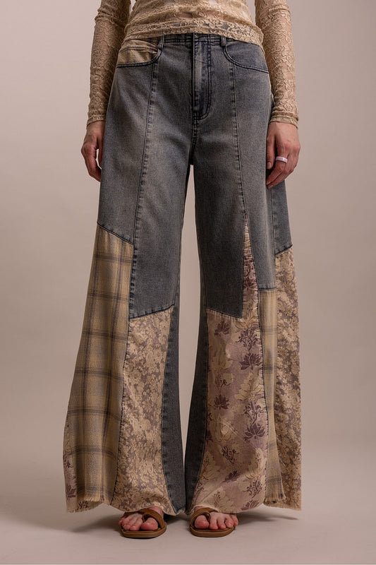 Bluevelvet Patchwork Demin Wide Leg Pants